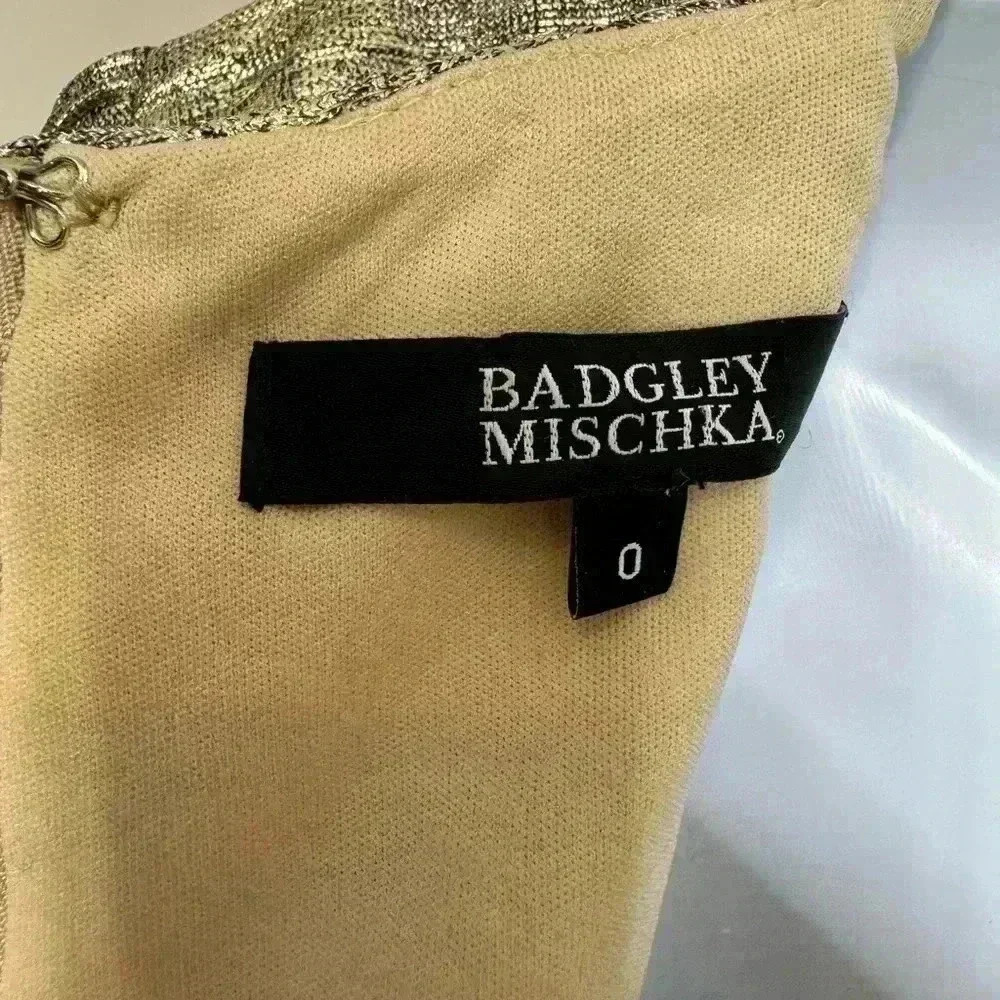 Badgley Mischka Gold Pleated Dress Size 0 Wedding Guest Gala Party Gown - Picture 6 of 14